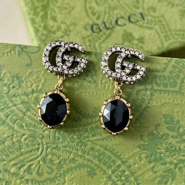 Gucci GG Marmont Crystal-Encrusted Red Gemstone Dangling Earrings 9