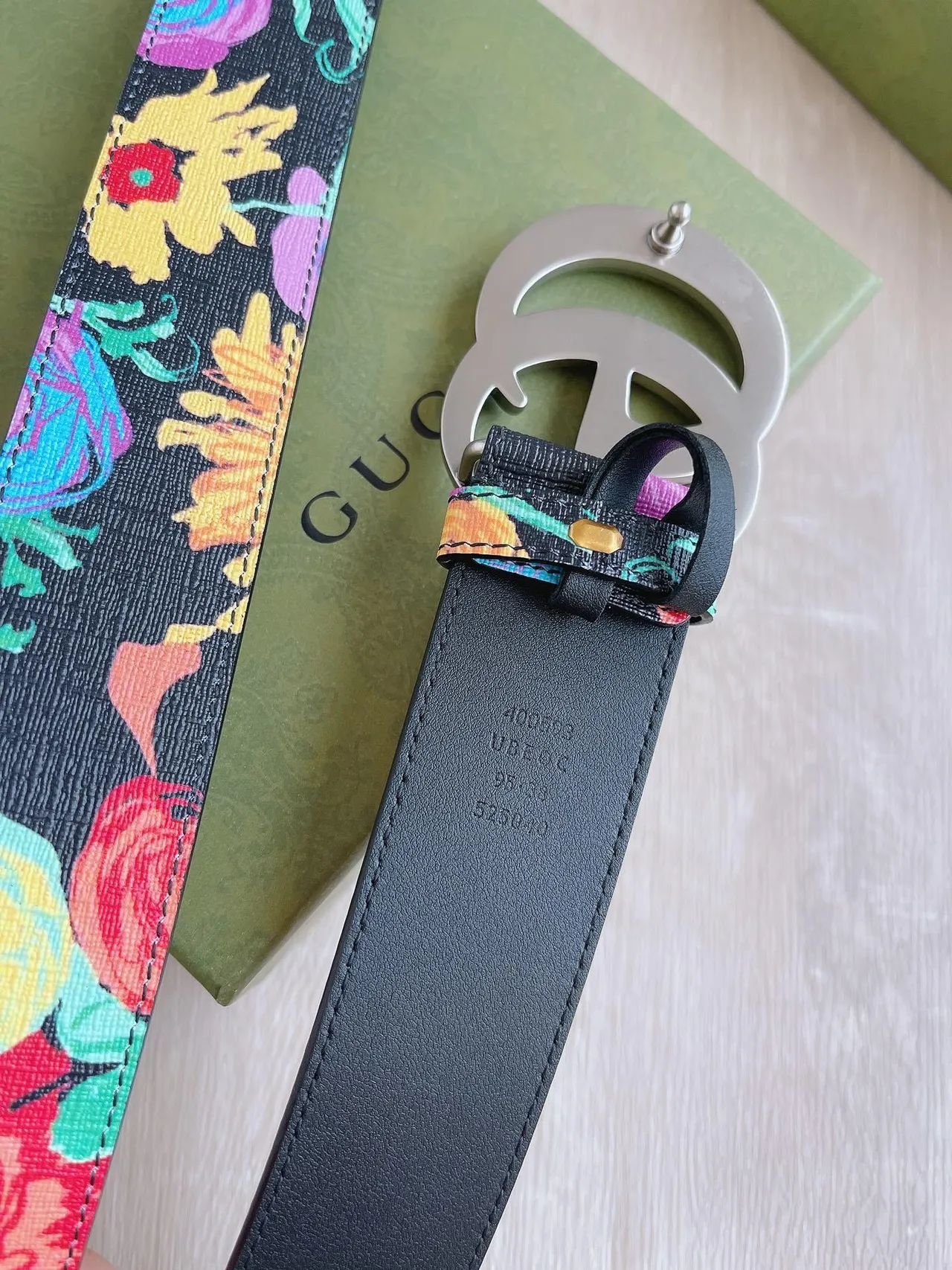 Gucci GG Marmont ফ্লোরাল-প্রিন্ট কালো চামড়ার বেল্ট 4
