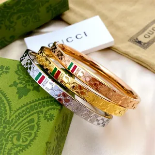 Gucci GG Marmont Gold Multicolor Interlocking G Motif Italian Flag Enamel Inlay Bracelet
