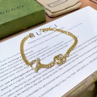 Gucci GG Marmont Gold Silver Curb Chain Interlocking Double G Logo Bracelet