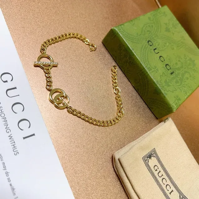 Gucci GG Marmont Gold Silver Curb Chain Interlocking Double G Logo Bracelet 2