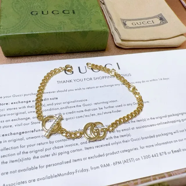 Gucci GG Marmont Gold Silver Curb Chain Interlocking Double G Logo Bracelet 3