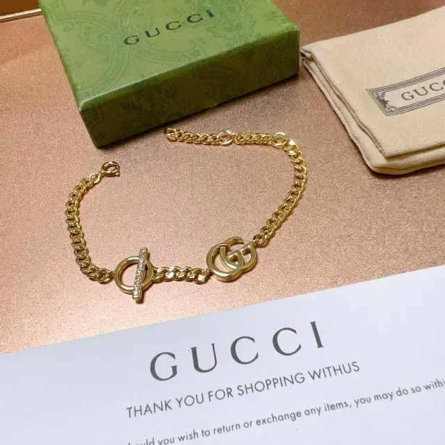Gucci GG Marmont Gold Silver Curb Chain Interlocking Double G Logo Bracelet 4
