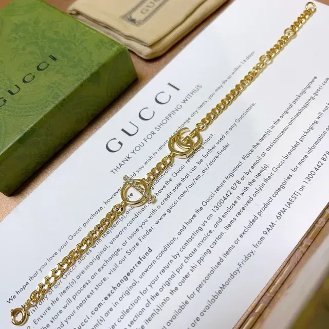 Gucci GG Marmont Gold Silver Curb Chain Interlocking Double G Logo Bracelet 5