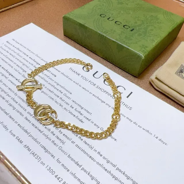 Gucci GG Marmont Gold Silver Curb Chain Interlocking Double G Logo Bracelet 6