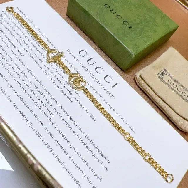 Gucci GG Marmont Gold Silver Curb Chain Interlocking Double G Logo Bracelet 8