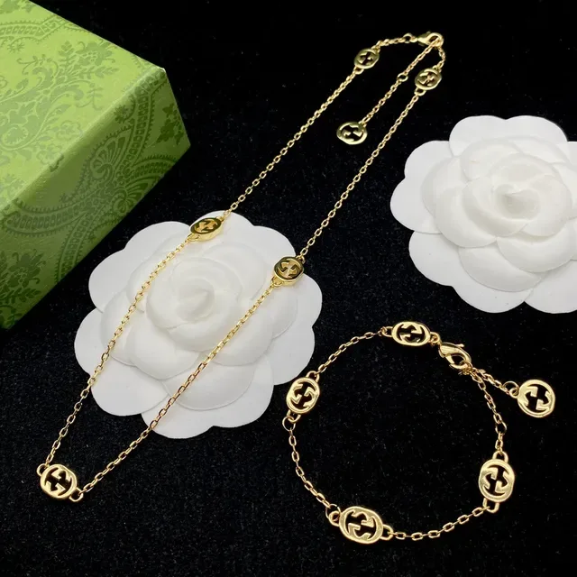 Gucci GG Marmont Gold White Chain Interlocked G Charms Bracelet 7