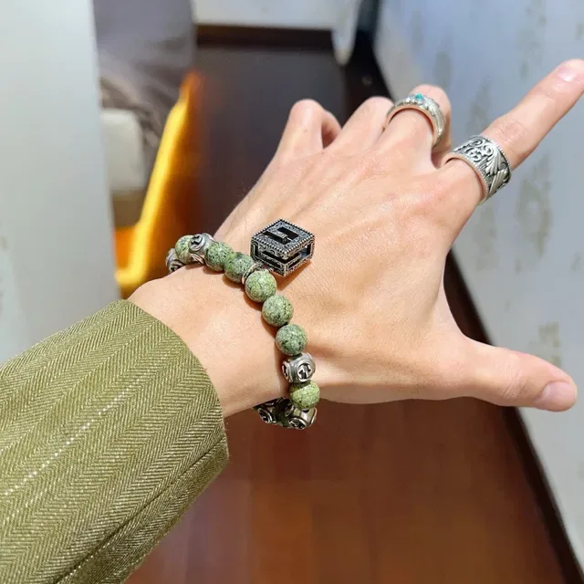 Gucci GG Marmont Green Silver Beaded Interlocking G Motif Bracelet 8