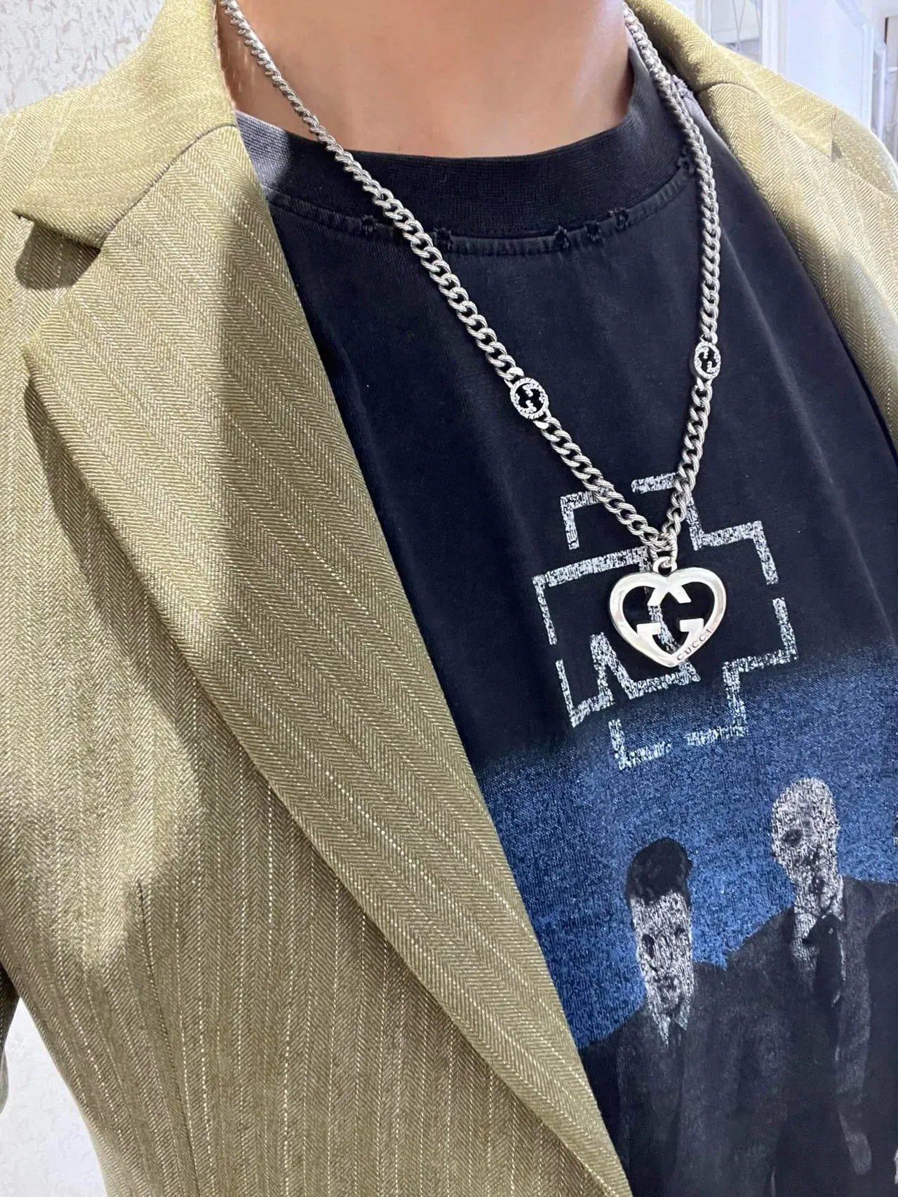 Gucci GG Marmont Heart Pendant Silver Chain Necklace 2