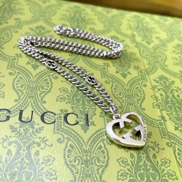 Gucci GG Marmont Heart Pendant Silver Chain Necklace 4