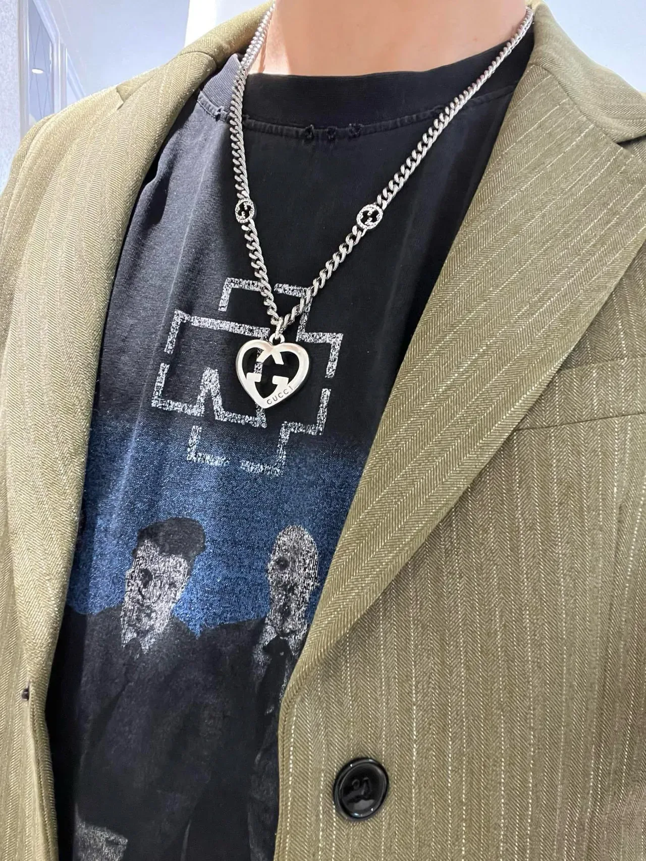 Gucci GG Marmont Heart Pendant Silver Chain Necklace 5