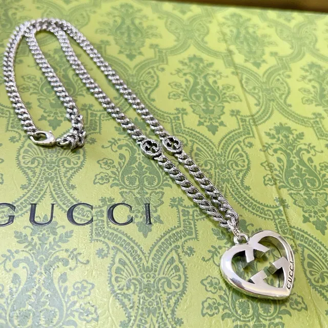 Gucci GG Marmont Heart Pendant Silver Chain Necklace 6