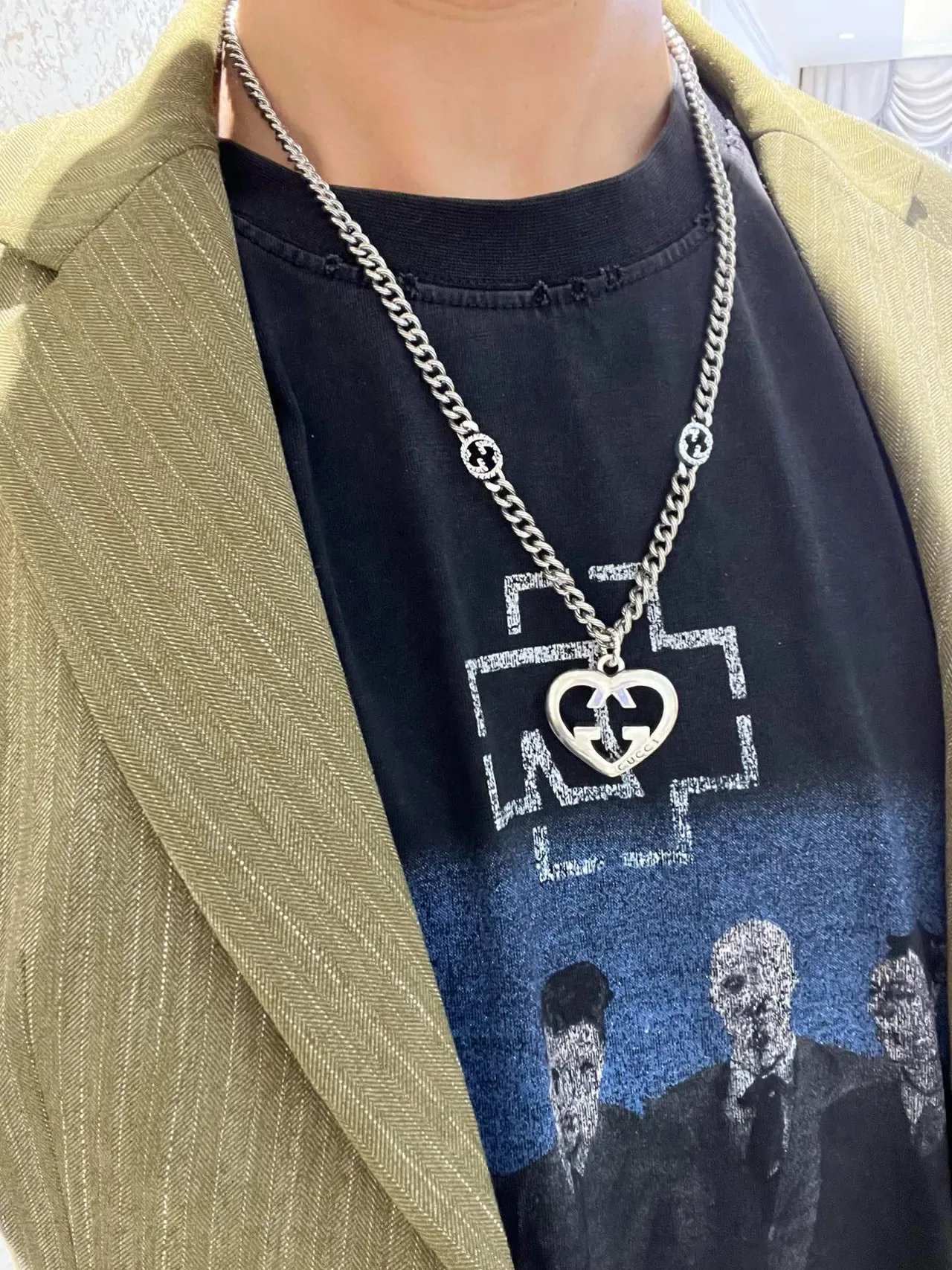 Gucci GG Marmont Heart Pendant Silver Chain Necklace 8