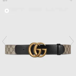 Gucci GG Marmont Interlocking G Buckle Beige and Black Leather Belt