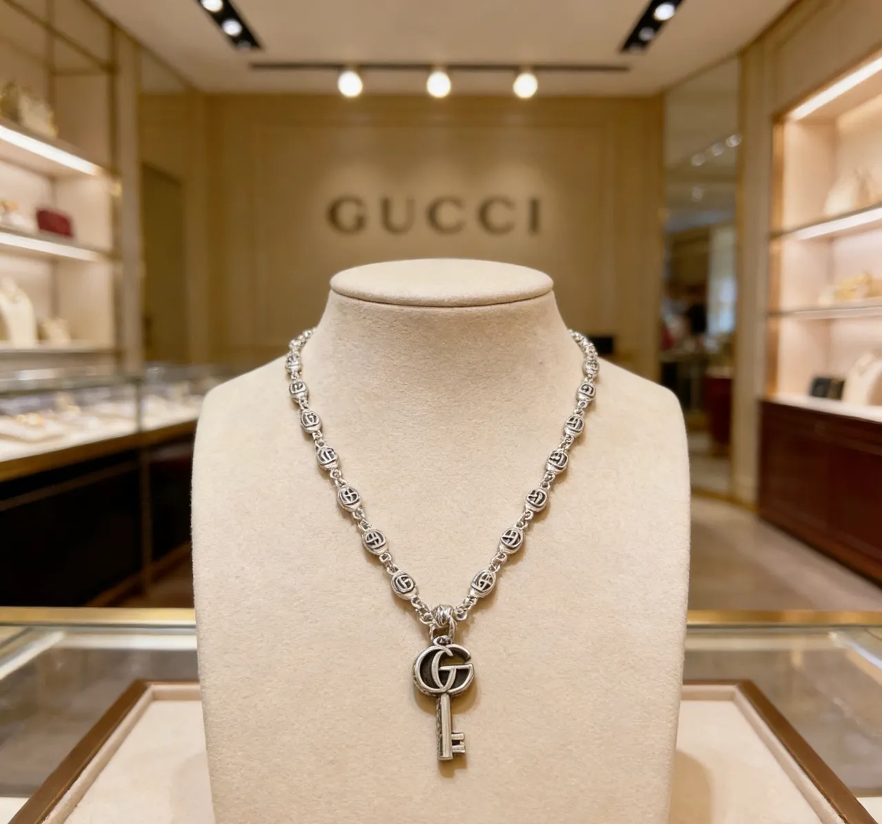 Gucci GG Marmont قلادة المفتاح درجة فضية 4
