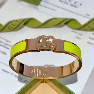 Gucci GG Marmont Lime Green Enamel Rose Gold-Tone Hinged Bracelet