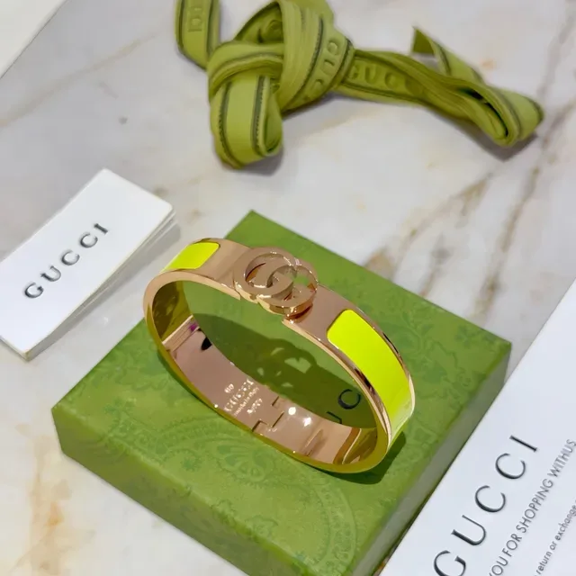 Gucci GG Marmont Lime Green Enamel Rose Gold-Tone Hinged Bracelet 2