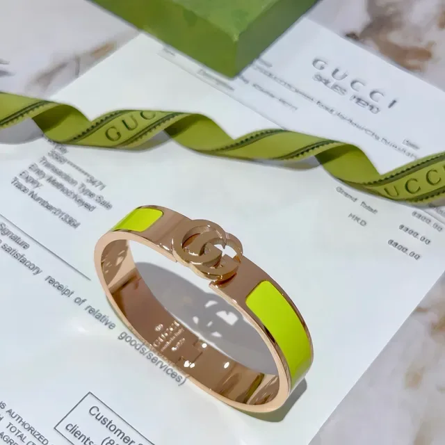Gucci GG Marmont Lime Green Enamel Rose Gold-Tone Hinged Bracelet 4