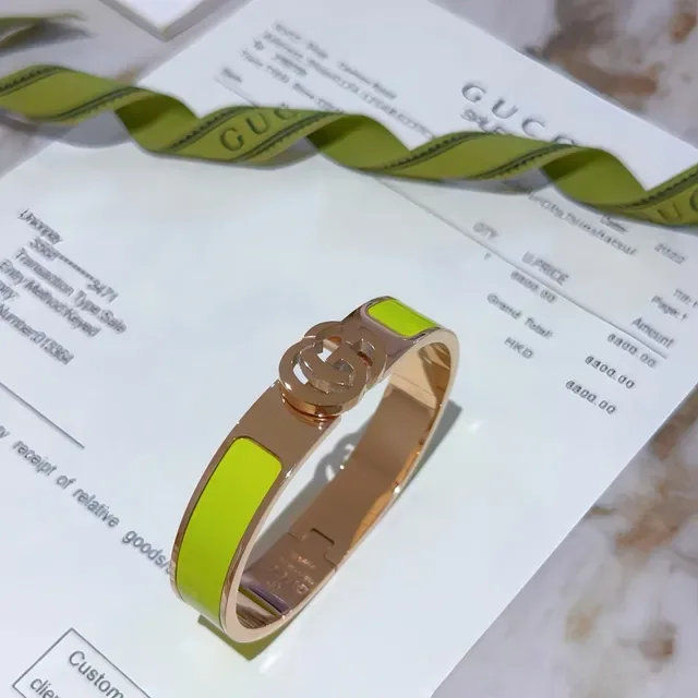 Gucci GG Marmont Lime Green Enamel Rose Gold-Tone Hinged Bracelet 6