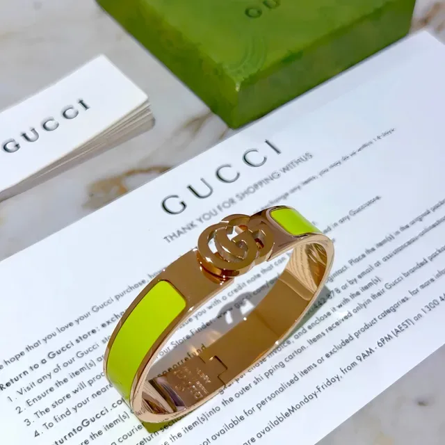 Gucci GG Marmont Lime Green Enamel Rose Gold-Tone Hinged Bracelet 9