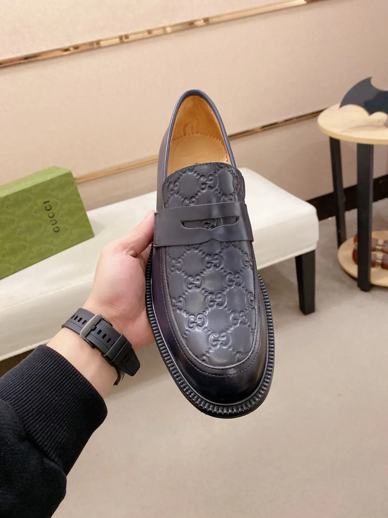 Gucci GG Marmont Loafer Navy Blue Monogram Leather Loafers 5
