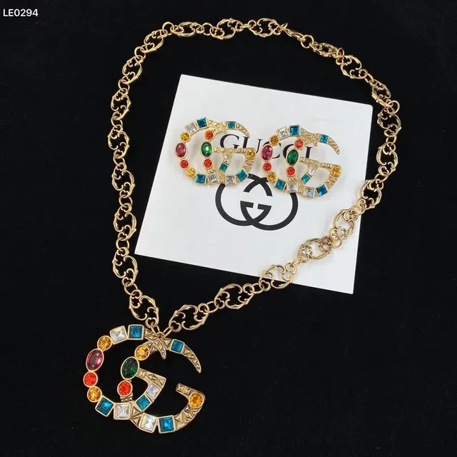 Gucci GG Marmont Multicolor Crystal Interlocking G Necklace 1