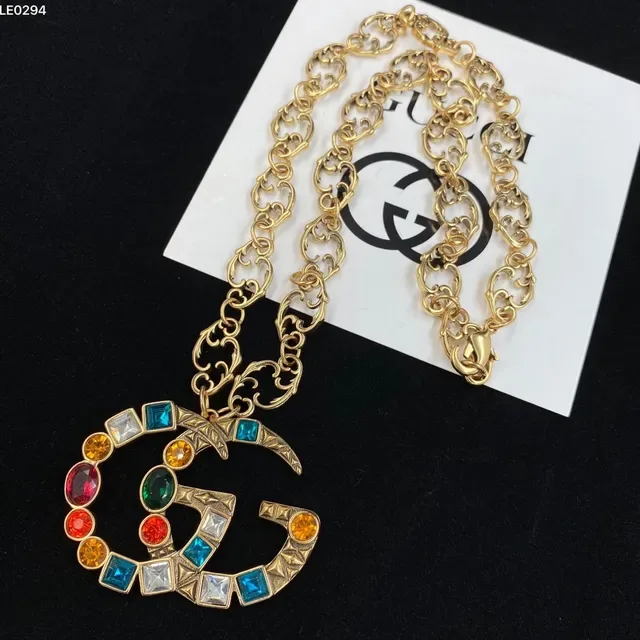 Gucci GG Marmont Multicolor Crystal Interlocking G Necklace 4