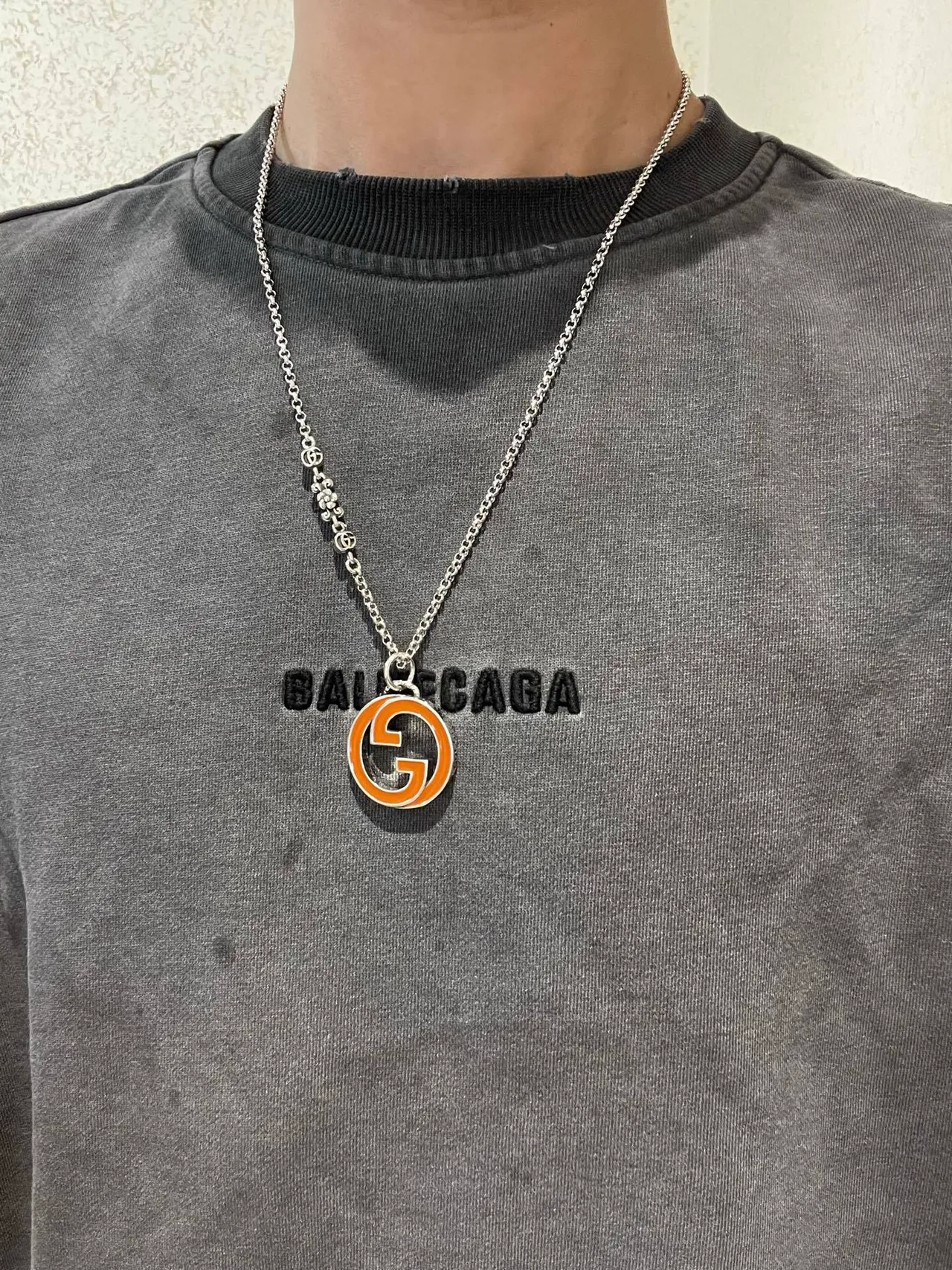 Gucci GG Marmont Orange and Black Enamel Interlocking G Necklace 5