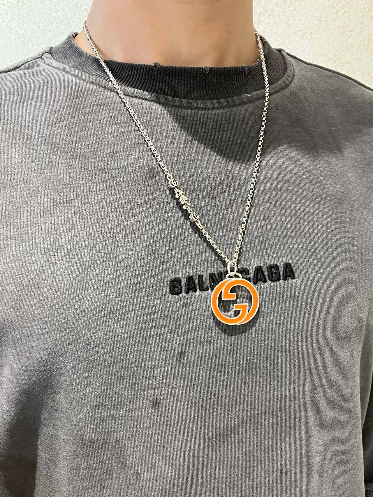 Gucci GG Marmont Orange and Black Enamel Interlocking G Necklace 8