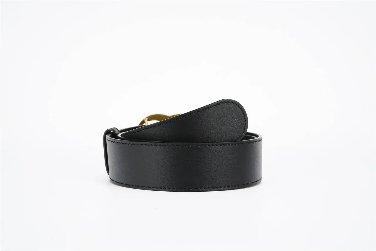 Gucci GG Marmont مرصع بلؤلؤ ذهبي Double G حزام جلد أسود 3