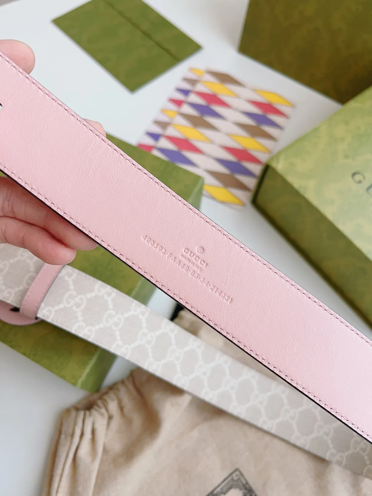 Gucci GG Marmont গোলাপি বেইজ ইন্টারলকিং জি রেজিন বাকল মোনোগ্রাম ক্যানভাস উইবিং লেদার বেল্ট 8