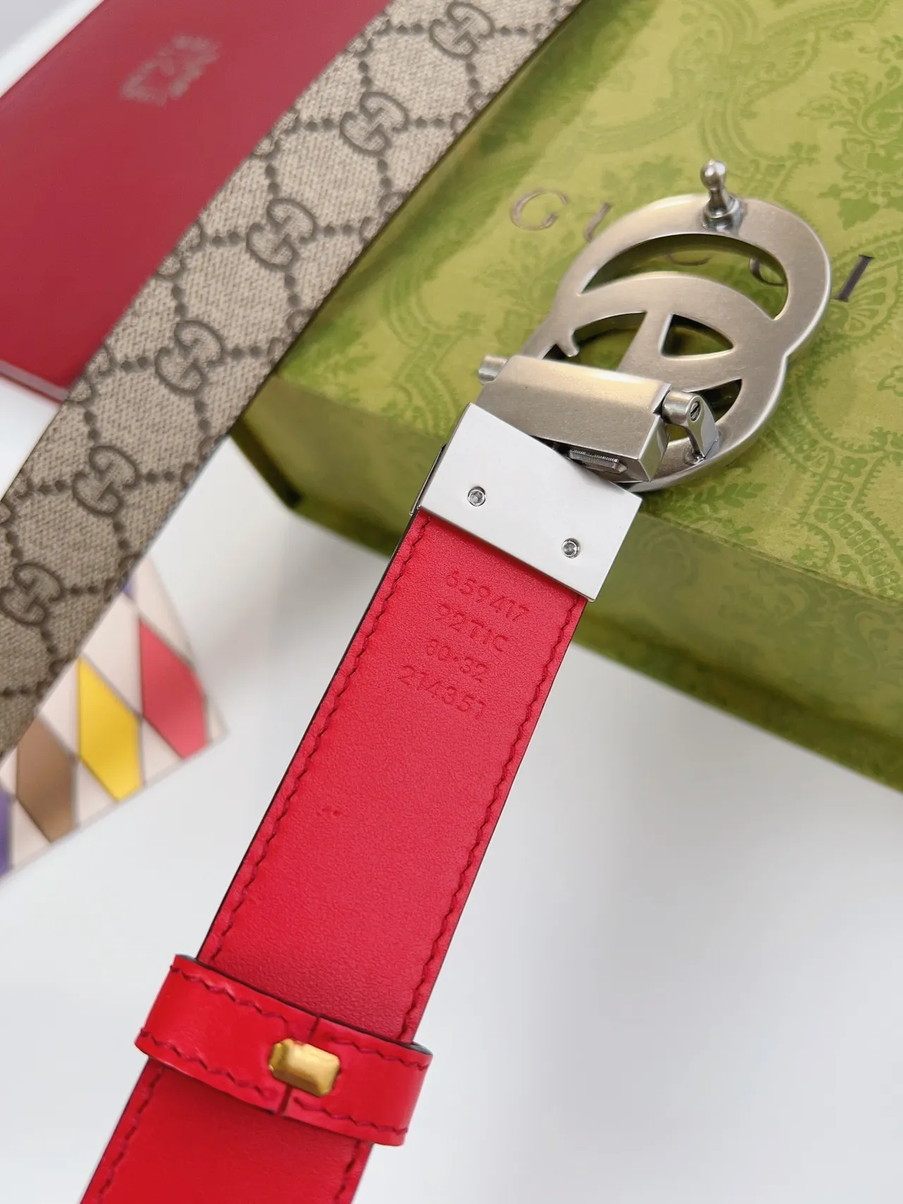 Gucci GG Marmont أحمر بيج إبزيم Double G Supreme Monogram كانفاس جلد 5