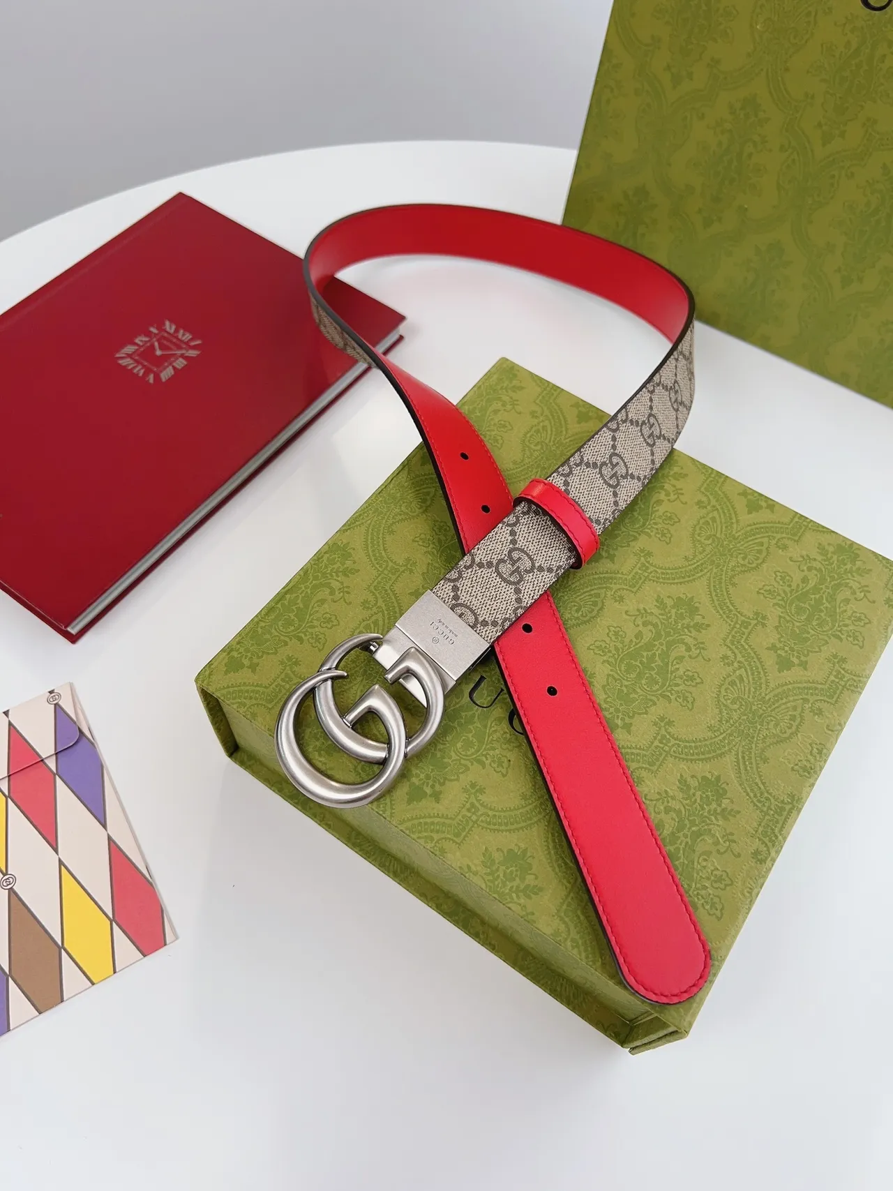 Gucci GG Marmont أحمر بيج إبزيم Double G Supreme Monogram كانفاس جلد 6