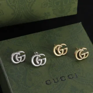 Gucci GG Marmont Silver Gold Interlocking Double-G Logo Stud Style Earrings