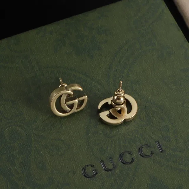 Gucci GG Marmont Silver Gold Interlocking Double-G Logo Stud Style Earrings 4