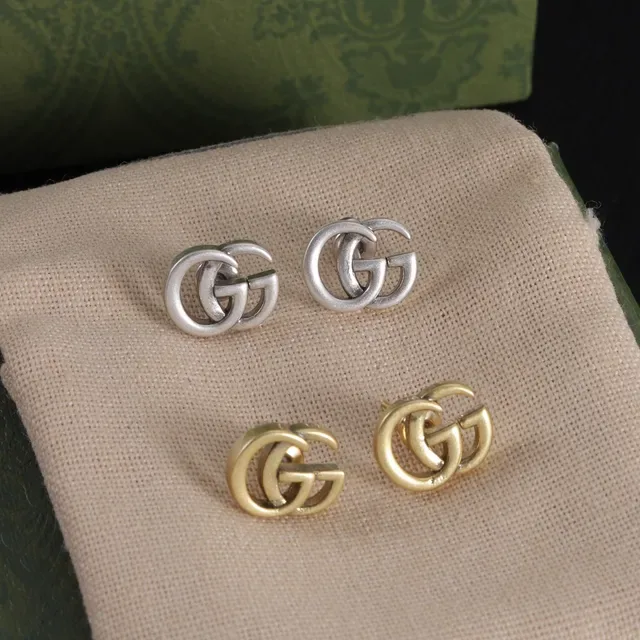 Gucci GG Marmont Silver Gold Interlocking Double-G Logo Stud Style Earrings 5