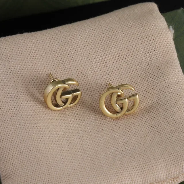 Gucci GG Marmont Silver Gold Interlocking Double-G Logo Stud Style Earrings 6