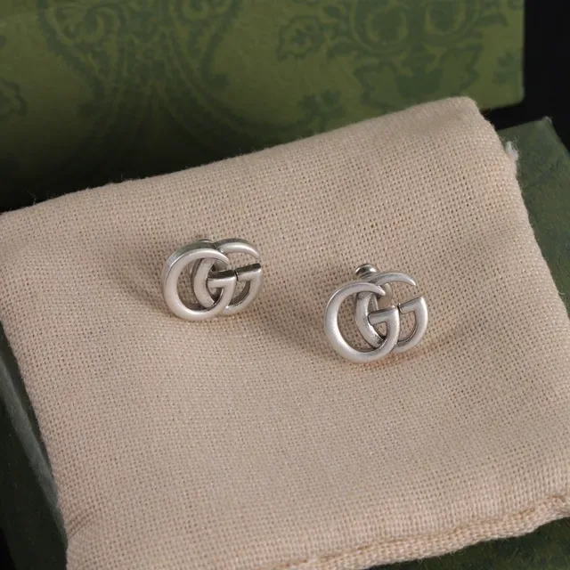 Gucci GG Marmont Silver Gold Interlocking Double-G Logo Stud Style Earrings 7