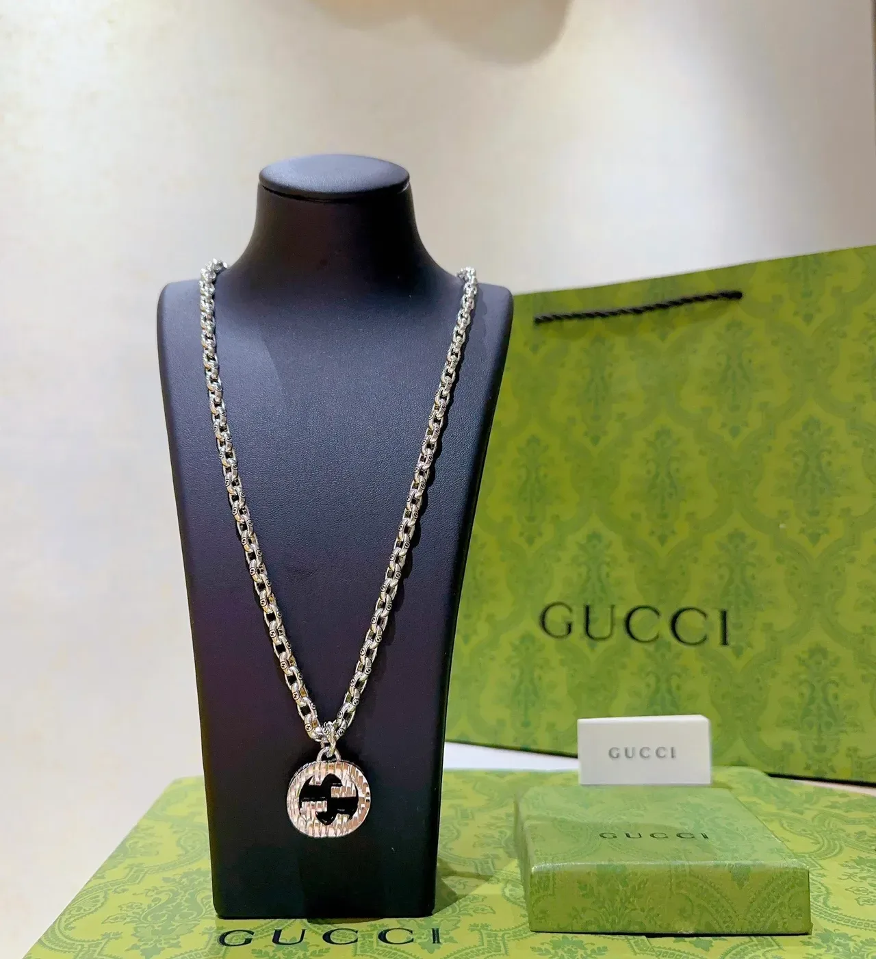Gucci GG Marmont Silver Interlocking G Pendant Necklace 9