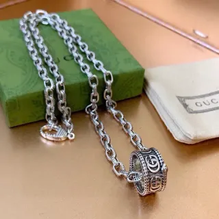 Gucci GG Marmont Silver Oxidized Finish Interlocking Motif Necklace