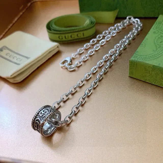 Gucci GG Marmont Silver Oxidized Finish Interlocking Motif Necklace 5