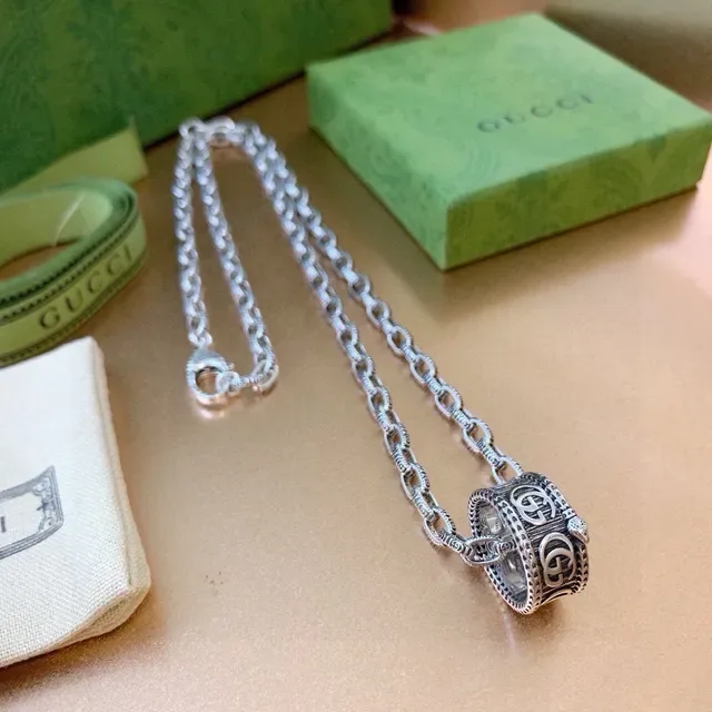 Gucci GG Marmont Silver Oxidized Finish Interlocking Motif Necklace 7