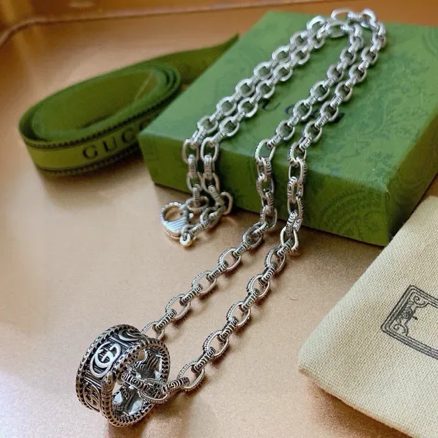 Gucci GG Marmont Silver Oxidized Finish Interlocking Motif Necklace 8
