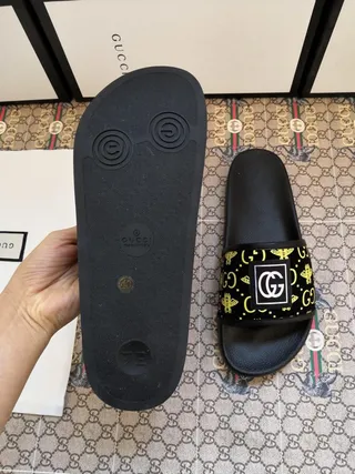 Gucci GG Monogram Bee Print Black Slippers 6