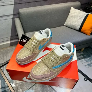 Gucci Gold Blue Crystal-Embellished Two-Tone Leather Lifestyle Sneakers
