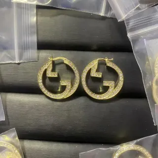 Gucci Gold Silver Interlocking G Logo Pavé Crystal-Encrusted Earrings