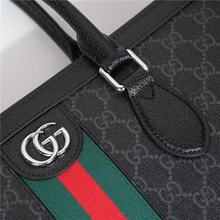 Gucci Gray Green Structured GG Monogram Canvas Web Stripe Center Tote Bag 8