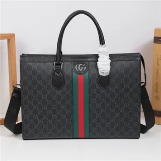 Gucci Gray Green Structured GG Monogram Canvas Web Stripe Center Tote Bag 10