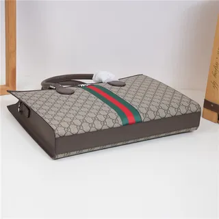 Gucci Gray Green Structured GG Monogram Canvas Web Stripe Center Tote Bag 14