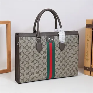 Gucci Gray Green Structured GG Monogram Canvas Web Stripe Center Tote Bag 17